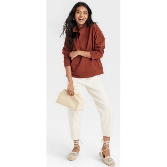 A New Day Rust Pullover Sweatshirt Sweater Half Zip Orange Brown XS - Picture 2 of 8